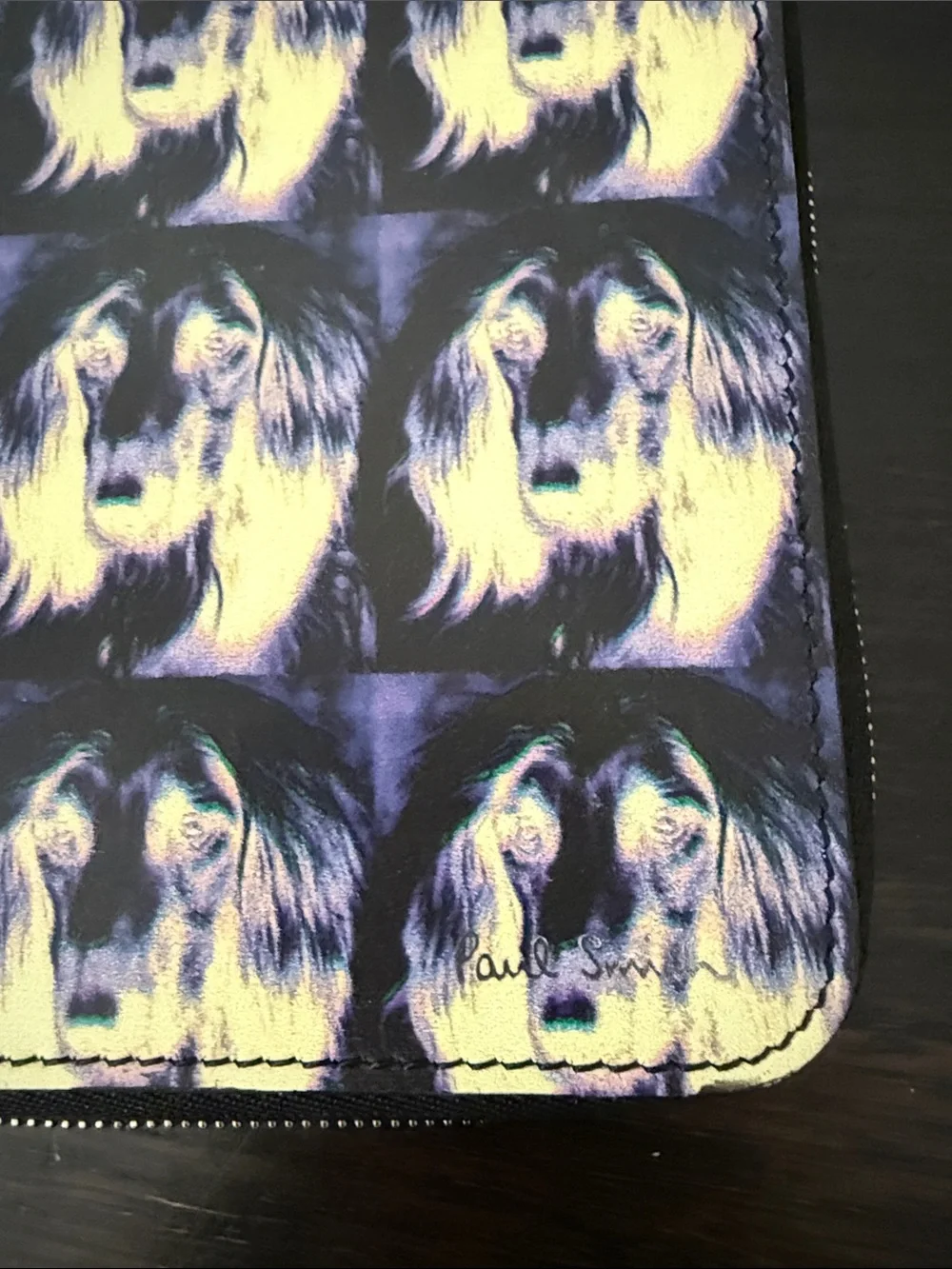 NWT Paul Smith Dog Portrait Zip-around Wallet - Purple & Cream. Leather
